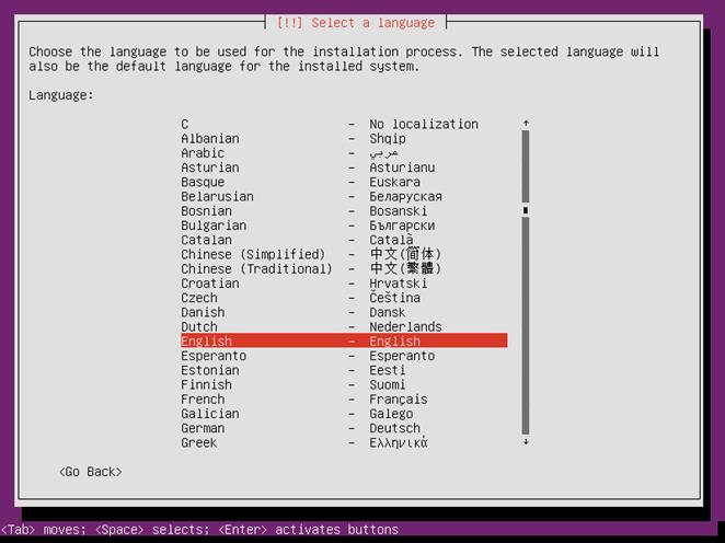 Ubuntu Server 14.04 Select language for Installation