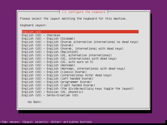 Ubuntu Server 14.04 select keyboard for machine